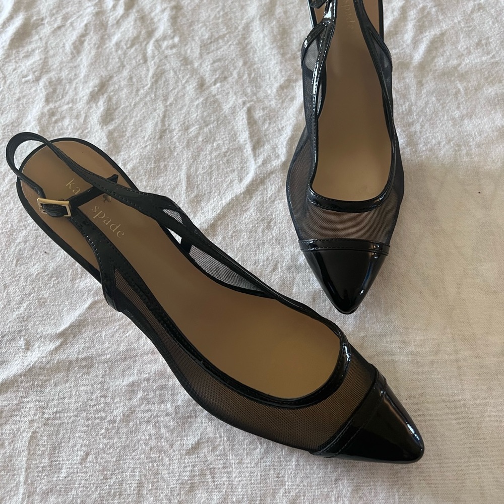 Kate Spade Black Sling Back Mesh Heels